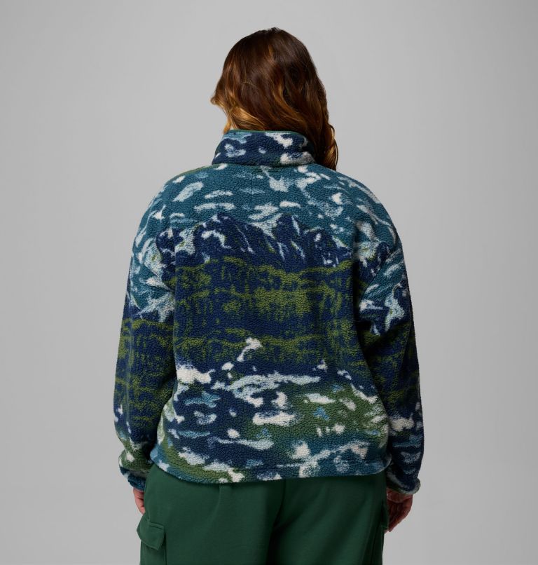 Women's Helvetia II Printed Cropped Half Snap Fleece Pullover - Plus Size, Color: Everblue Sisters, Rain Forest, image 3