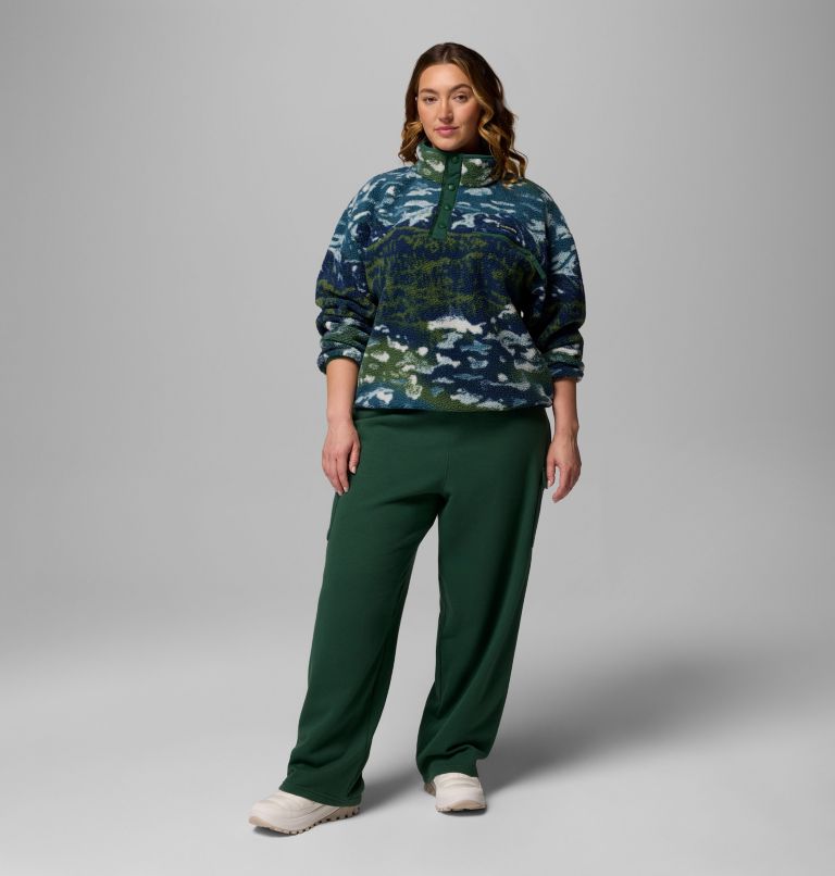 Women's Helvetia II Printed Cropped Half Snap Fleece Pullover - Plus Size, Color: Everblue Sisters, Rain Forest, image 2