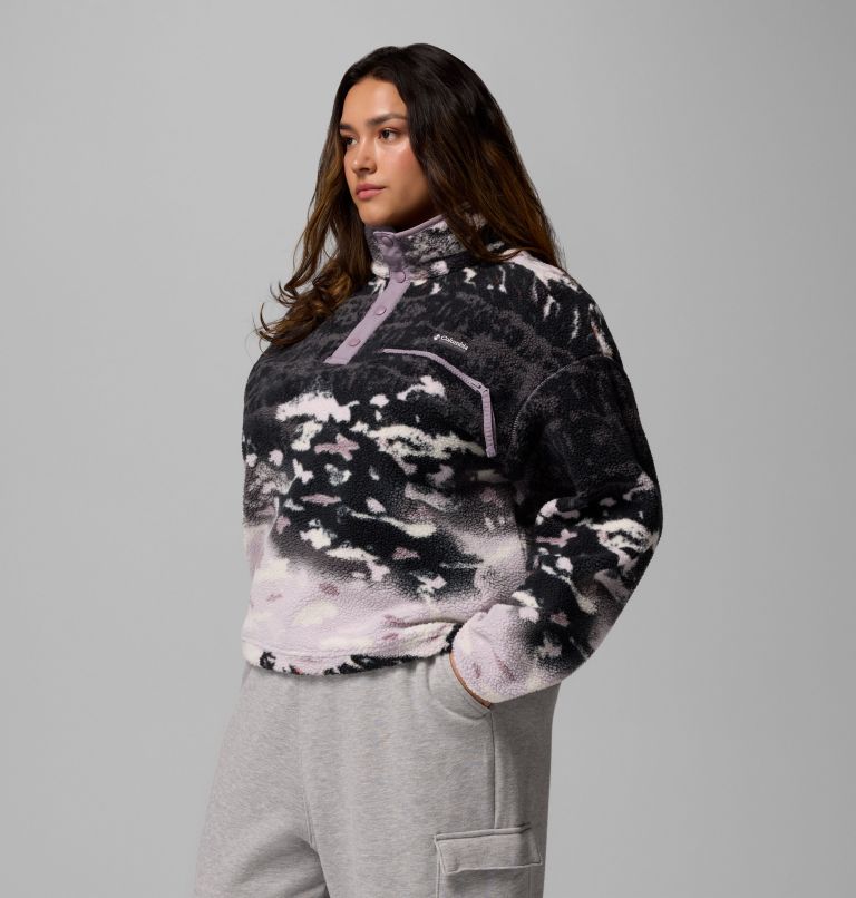 Women's Helvetia II Printed Cropped Half Snap Fleece Pullover - Plus Size, Color: Shale Purple Sisters, Shale Purple, image 4