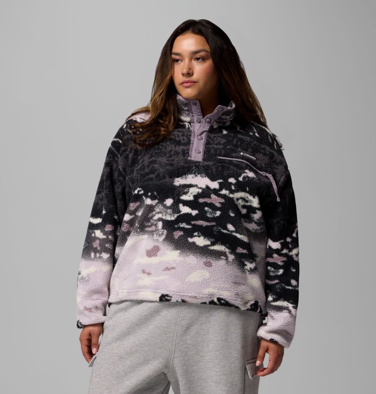 Women's Helvetia II Printed Cropped Half Snap Fleece Pullover - Plus Size, Color: Shale Purple Sisters, Shale Purple, image 1