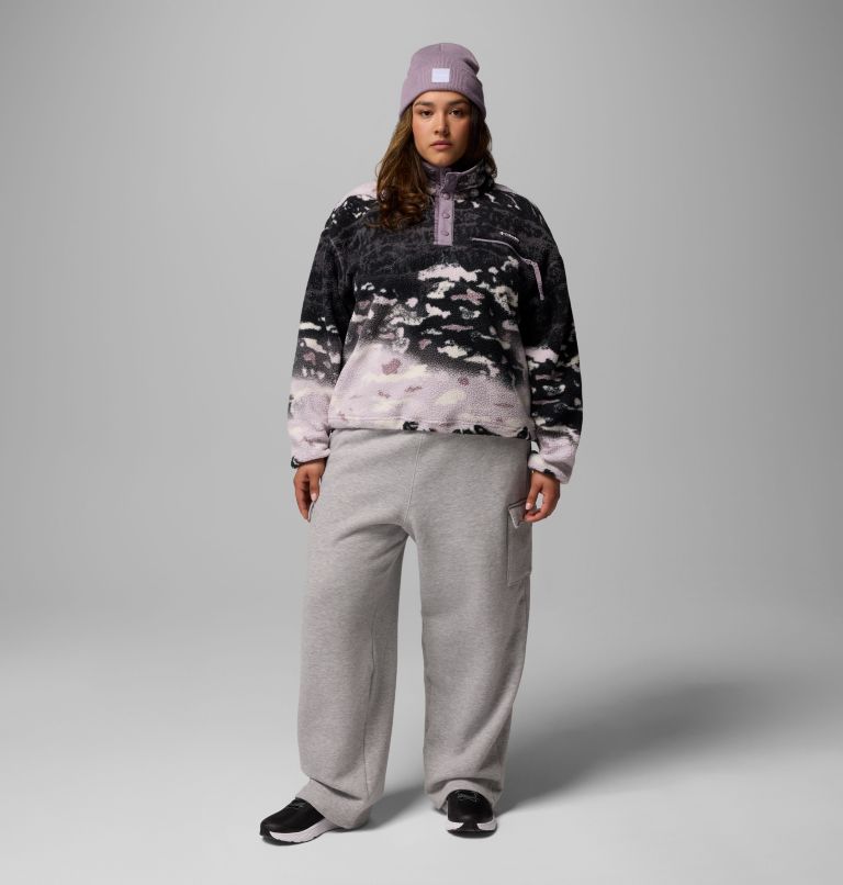 Women's Helvetia II Printed Cropped Half Snap Fleece Pullover - Plus Size, Color: Shale Purple Sisters, Shale Purple, image 2