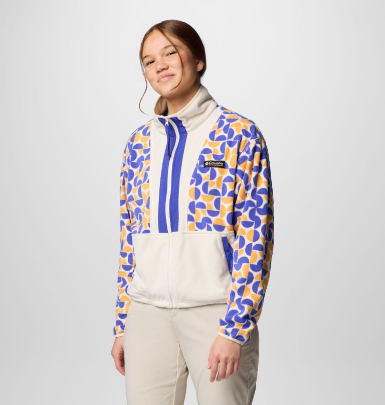 Women's Backbowl II Printed Full Zip Fleece Jacket, Color: Sunstone Retroscape, Chalk, image 4