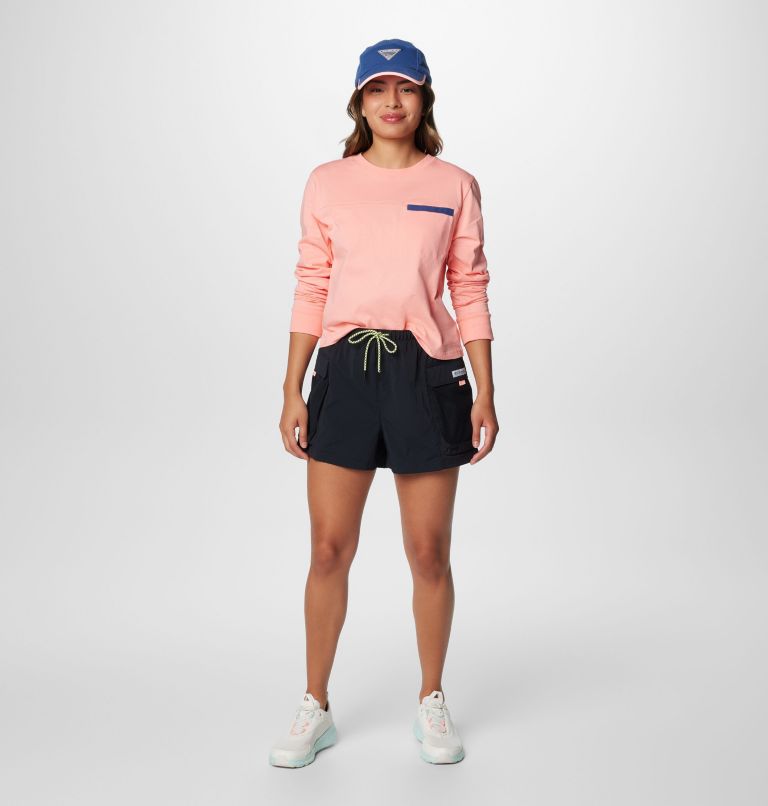 Women's PFG Open Water Long Sleeve Shirt, Color: Sorbet, Carbon, image 3