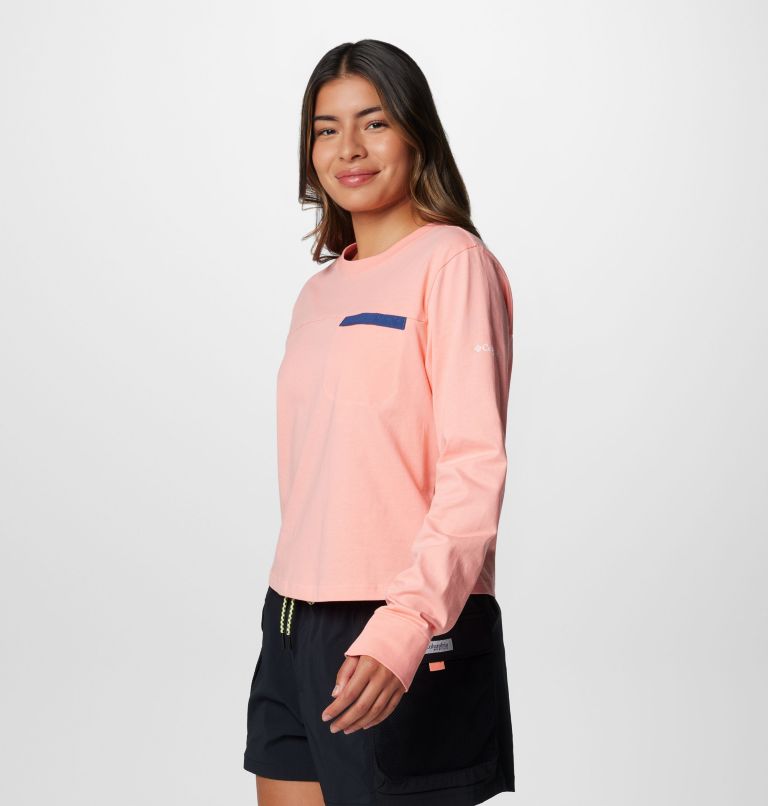 Women's PFG Open Water Long Sleeve Shirt, Color: Sorbet, Carbon, image 4