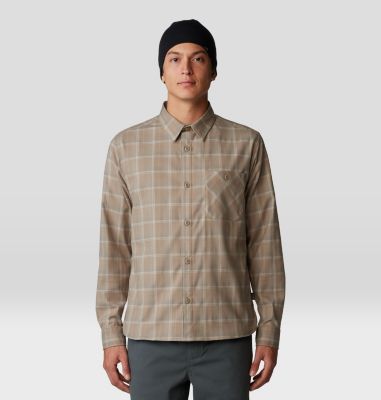 Men's Voyager One Long Sleeve Flannel, Color: Trail Dust Trad Plaid, image 13