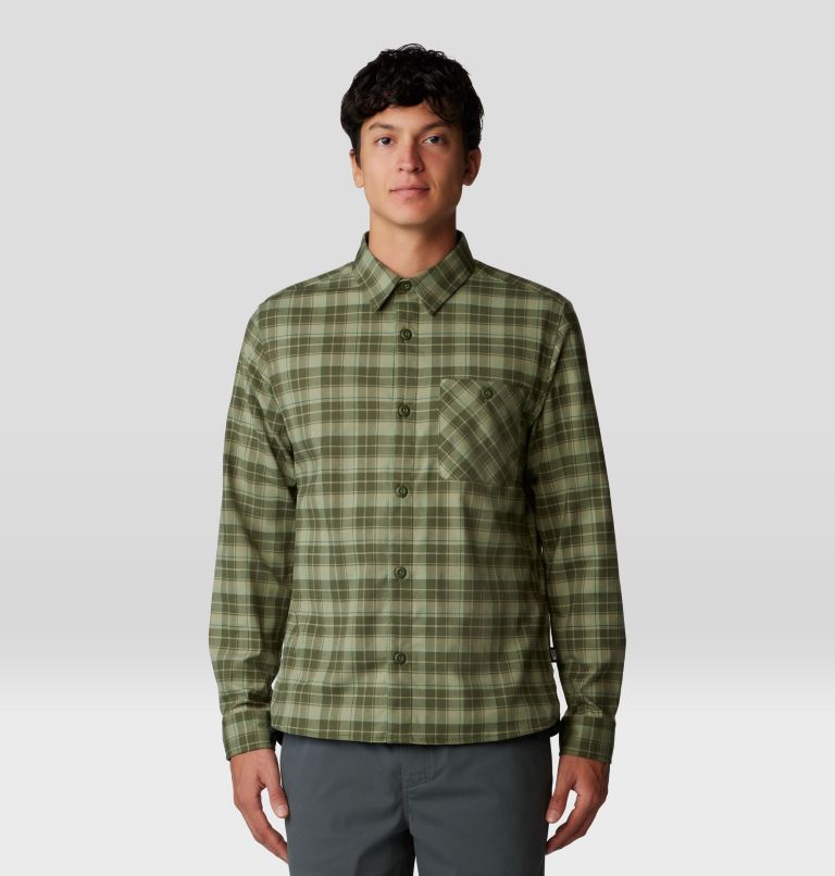 Men's Voyager One Long Sleeve Flannel, Color: Surplus Green Trad Plaid, image 6