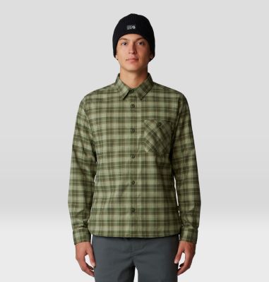 Men's Voyager One Long Sleeve Flannel, Color: Surplus Green Trad Plaid, image 9