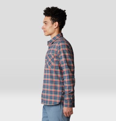 Men's Voyager One Long Sleeve Flannel, Color: Moon Blue Trad Plaid, image 7