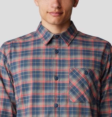 Men's Voyager One Long Sleeve Flannel, Color: Moon Blue Trad Plaid, image 8