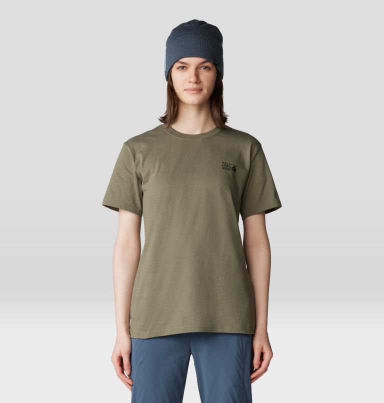 Women's MHW Logo Box Short Sleeve, Color: Stone Green, image 1