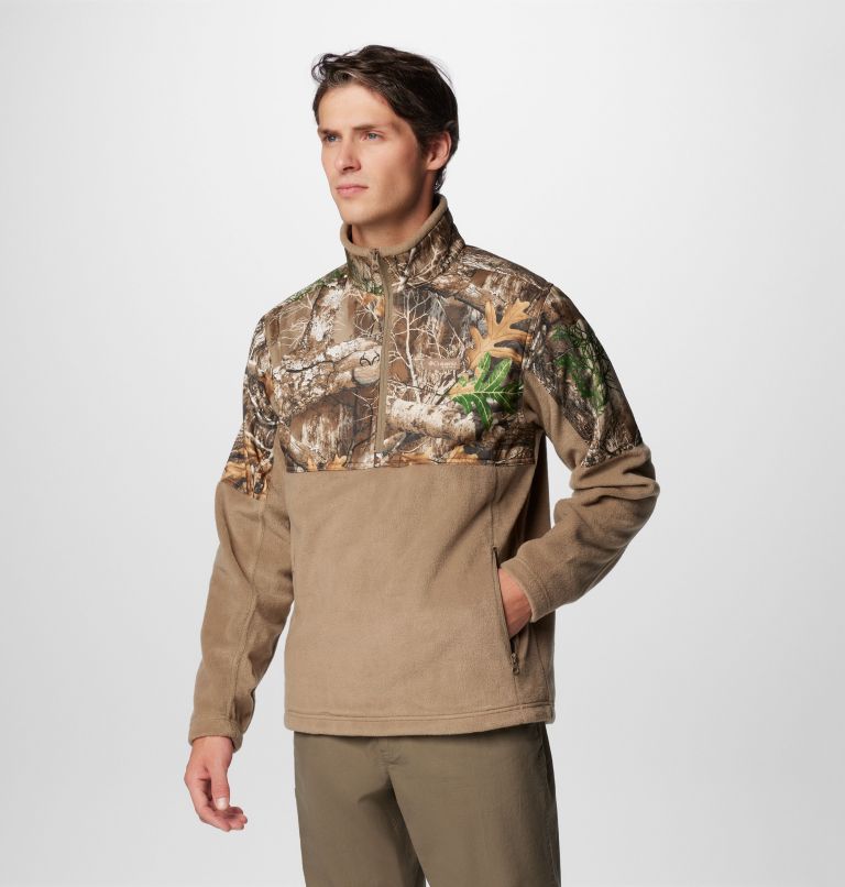 Men's PHG Fleece Overlay II Quarter Zip Fleece Pullover, Color: Flax, Realtree Edge, image 4