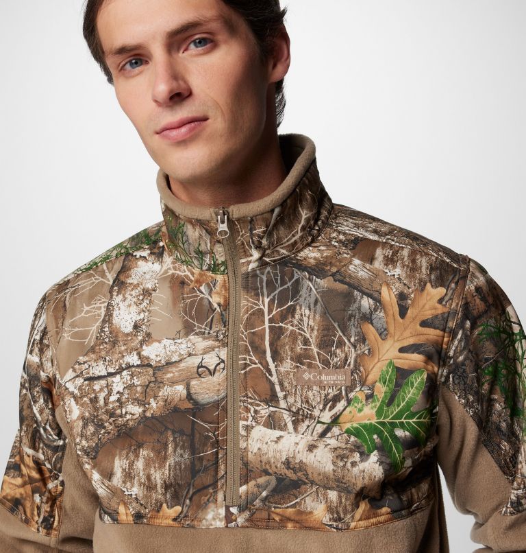 Men's PHG Fleece Overlay II Quarter Zip Fleece Pullover, Color: Flax, Realtree Edge, image 5