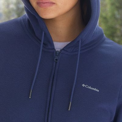 Close-up of a model wearing the protective hood.
