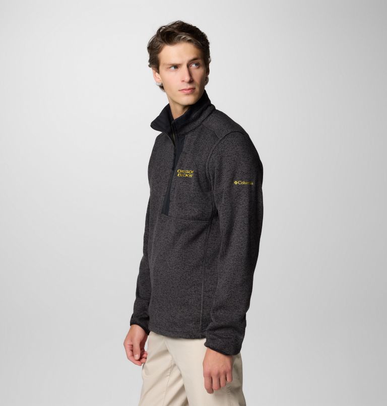 Men's Collegiate Sweater Weather Fleece Half Zip Pullover - Oregon, Color: UO - Black Heather, image 4