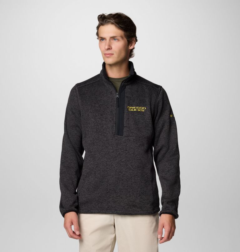 Men's Collegiate Sweater Weather Fleece Half Zip Pullover - Oregon, Color: UO - Black Heather, image 1