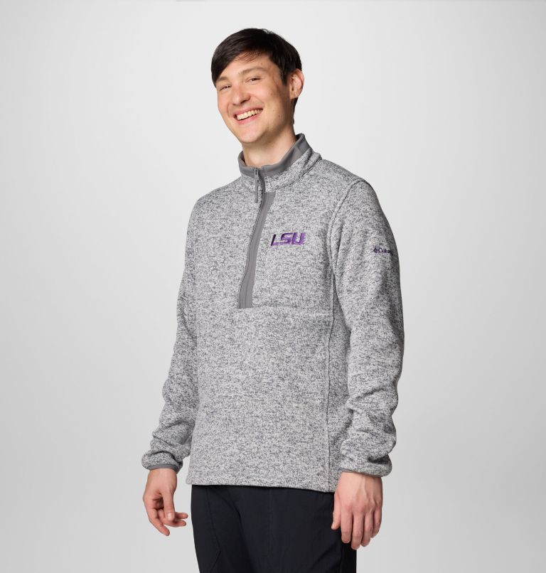 Men's Collegiate Sweater Weather Fleece Half Zip Pullover - LSU, Color: LSU - City Grey Heather, image 4