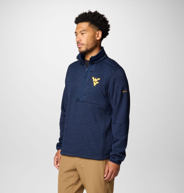 Men's Collegiate Sweater Weather Fleece Half Zip Pullover - West Virginia, Color: WV - Collegiate Navy Heather, image 4