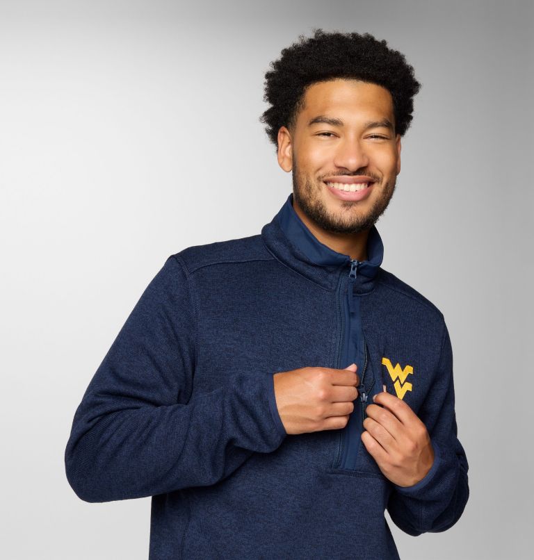 Men's Collegiate Sweater Weather Fleece Half Zip Pullover - West Virginia, Color: WV - Collegiate Navy Heather, image 5
