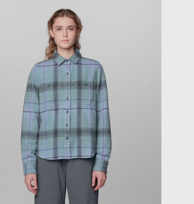 Women's Plusher Long Sleeve Shirt, Color: Blue Sage Wyoming Plaid