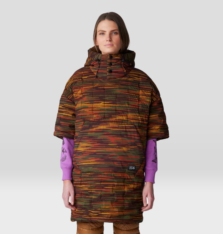Stretchdown Poncho, Color: Iron Oxide Stria Print, image 5
