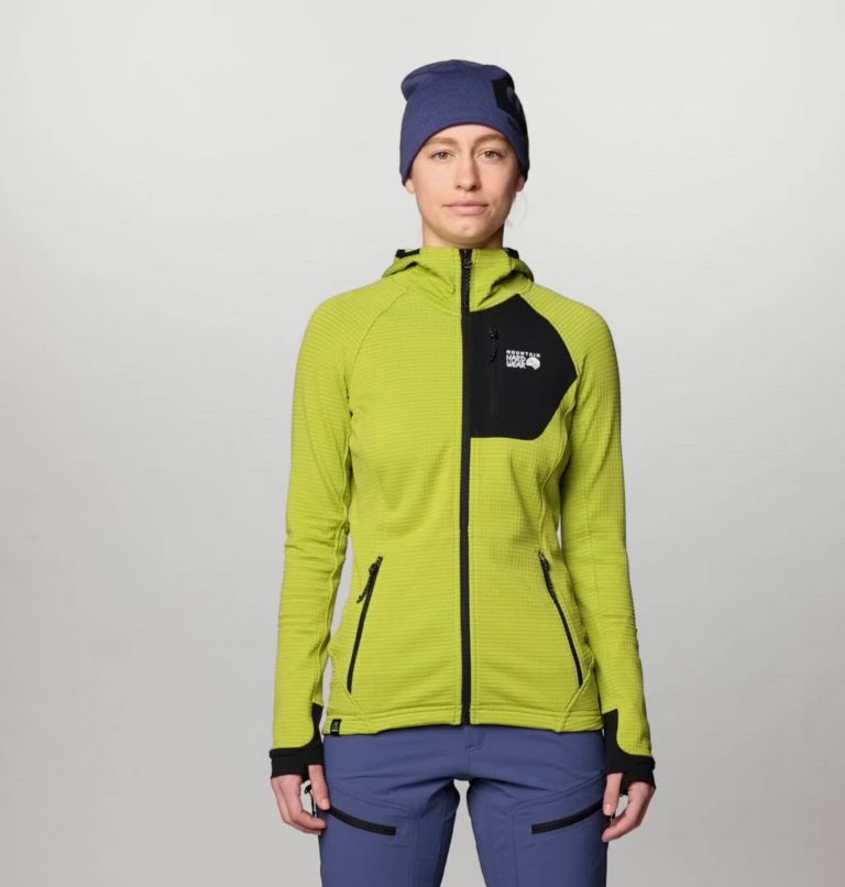 Women's Polartec® Power Grid Full Zip Hoody, Color: Python Green Heather, Black