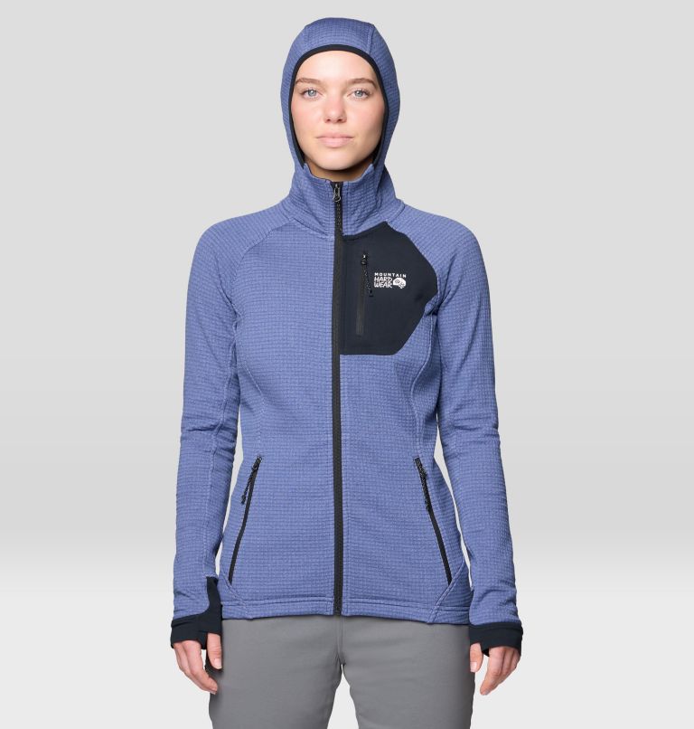 Women's Polartec® Power Grid Full Zip Hoody, Color: Lapis Dusk Heather, Black, image 1