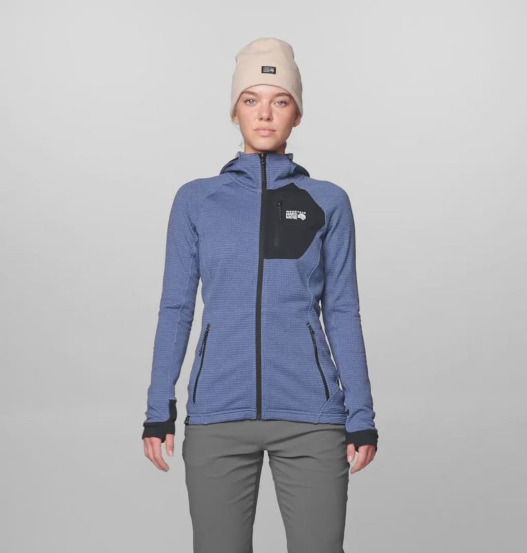 Women's Polartec® Power Grid Full Zip Hoody, Color: Lapis Dusk Heather, Black