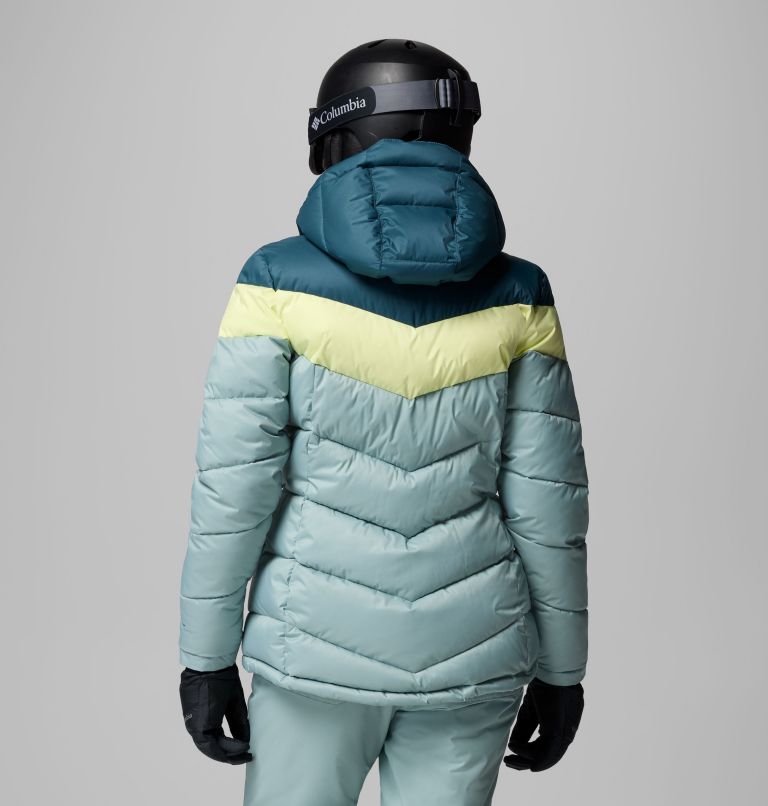Women's Abbott Peak Insulated Waterproof Ski Jacket, Color: Crushed Blue, Everblue, Citron Haze, image 3