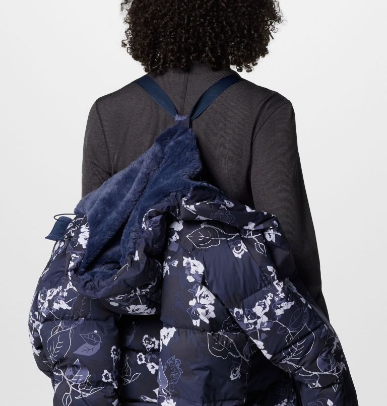 Women's Boundless Days Printed Long Down Jacket, Color: Collegiate Navy Shadowvines Print, image 6