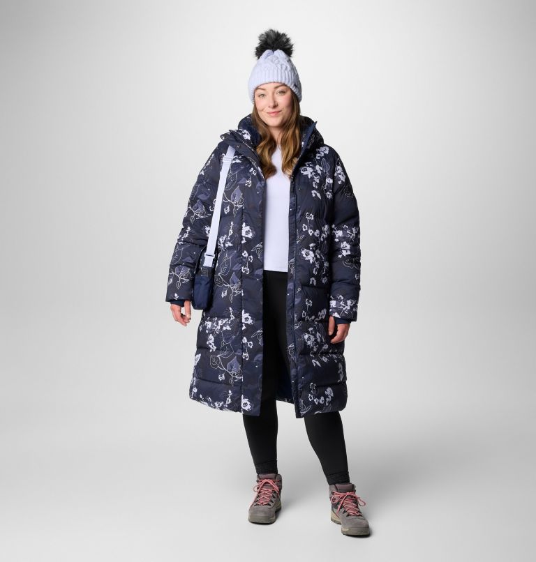 Women's Boundless Days Printed Long Down Jacket - Plus Size, Color: Collegiate Navy Shadowvines Print, image 3