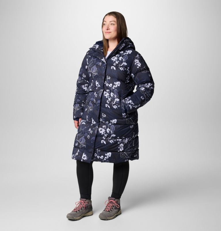 Women's Boundless Days Printed Long Down Jacket - Plus Size, Color: Collegiate Navy Shadowvines Print, image 4
