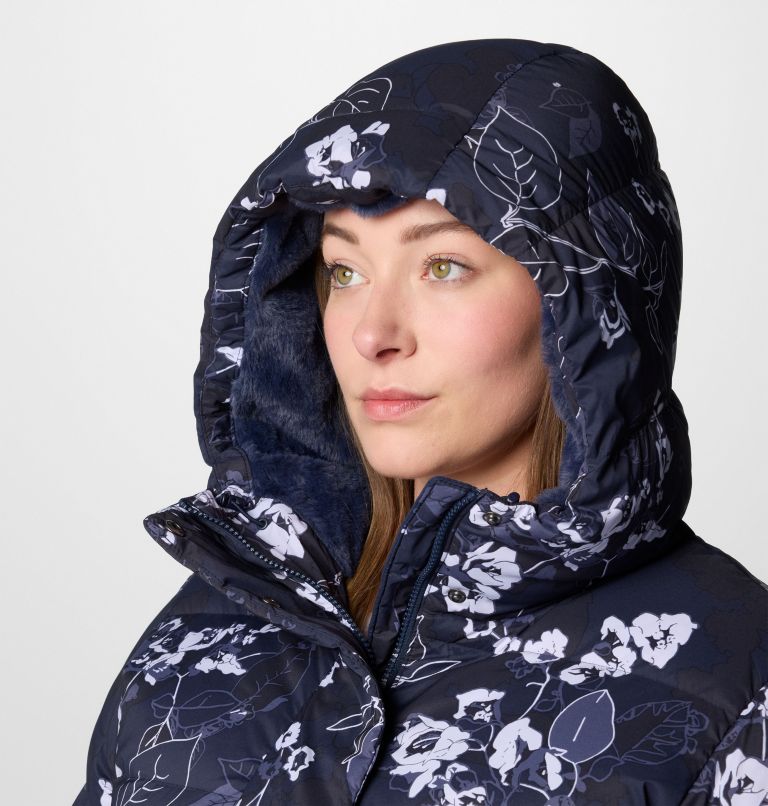 Women's Boundless Days Printed Long Down Jacket - Plus Size, Color: Collegiate Navy Shadowvines Print, image 5