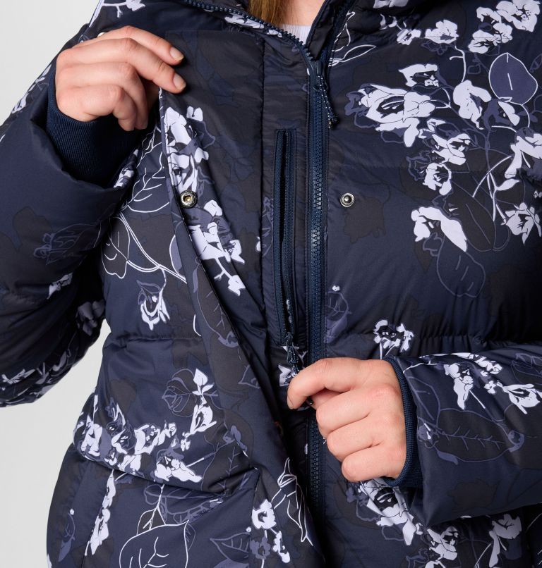 Women's Boundless Days Printed Long Down Jacket - Plus Size, Color: Collegiate Navy Shadowvines Print, image 7