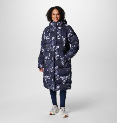 Women's Boundless Days Printed Long Down Jacket, Color: Collegiate Navy Shadowvines Print, image 1
