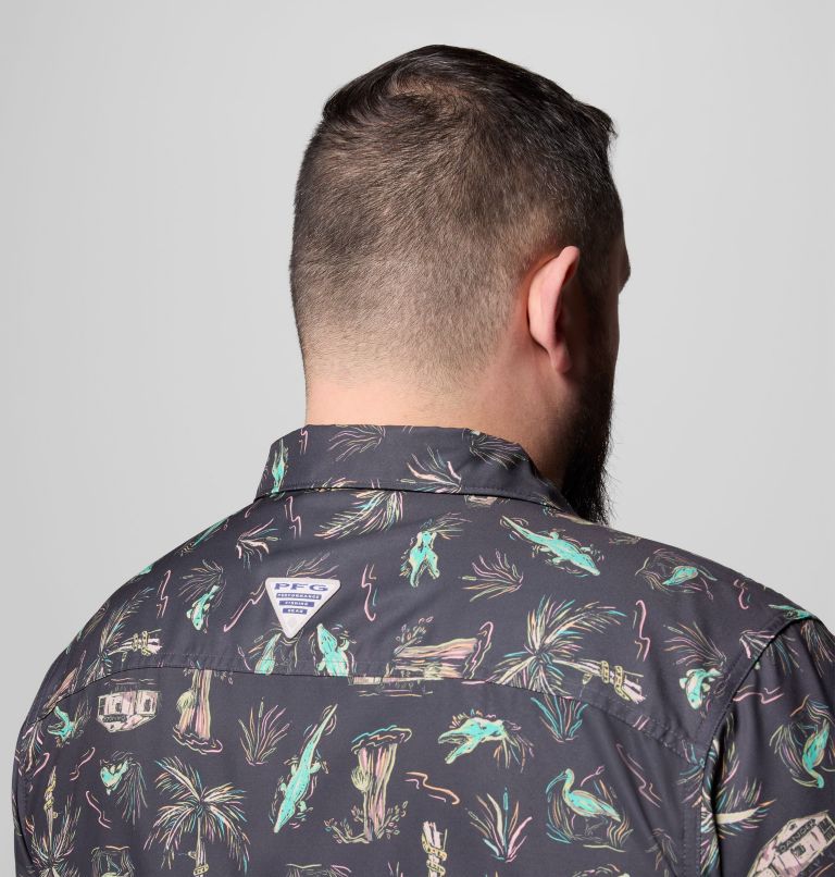 Men's PFG Uncharted Printed Short Sleeve Shirt - Big, Color: Shark Everglades, image 6