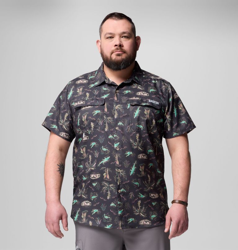 Men's PFG Uncharted Printed Short Sleeve Shirt - Big, Color: Shark Everglades, image 1