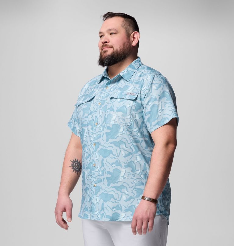 Men's PFG Uncharted Printed Short Sleeve Shirt - Big, Color: Crushed Blue Swamplands, image 4