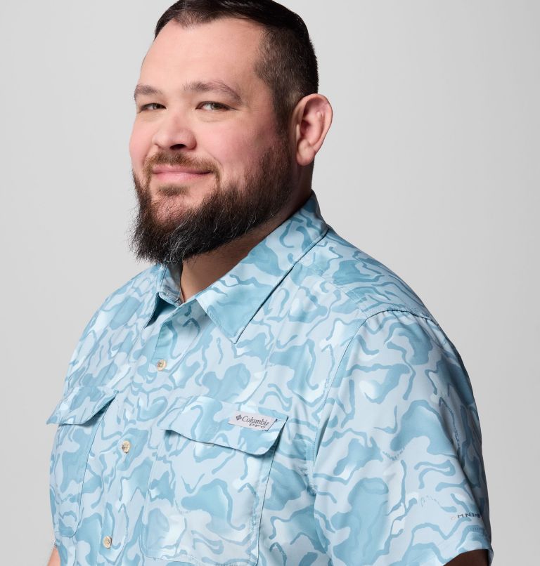 Men's PFG Uncharted Printed Short Sleeve Shirt - Big, Color: Crushed Blue Swamplands, image 5