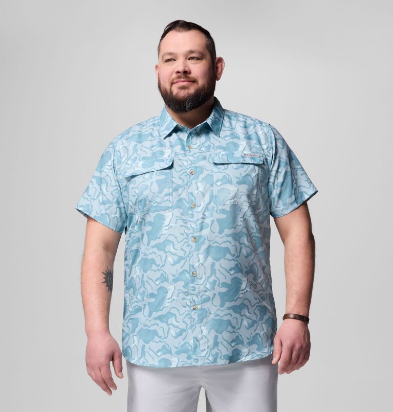 Men's PFG Uncharted Printed Short Sleeve Shirt - Big, Color: Crushed Blue Swamplands, image 1