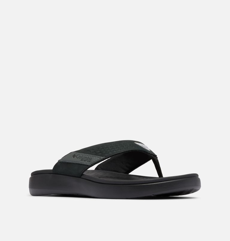 Men's Boatside Leather Flip Flop, Color: Black, Black, image 2