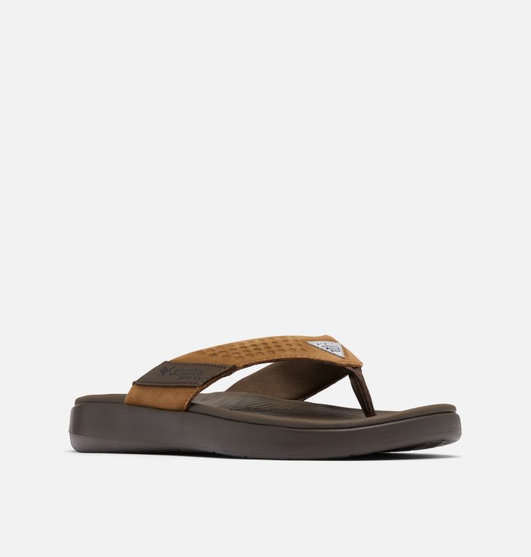 Men's Boatside Leather Flip Flop, Color: Tundra, Light Brown, image 2