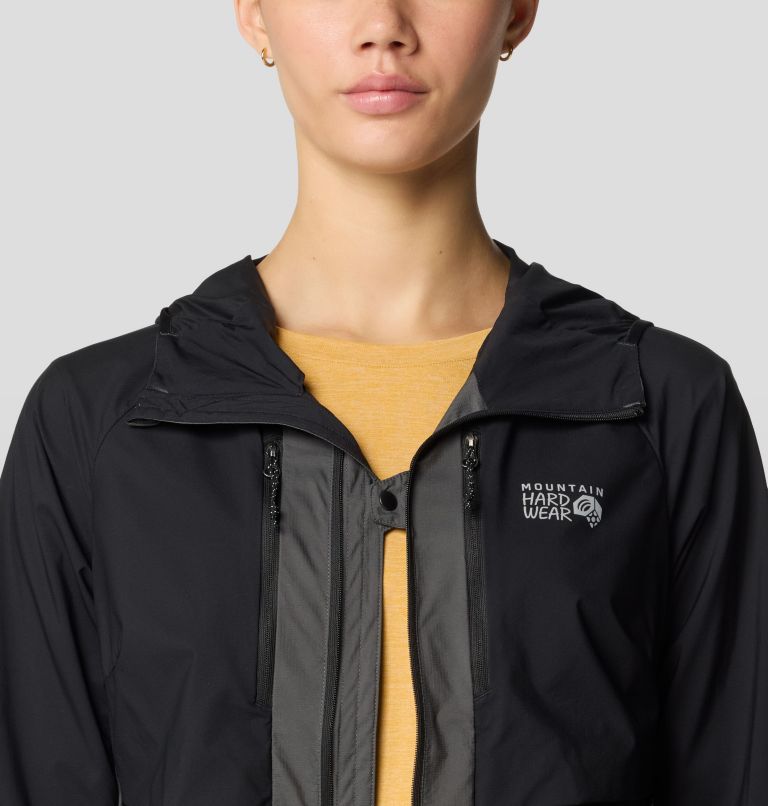 Women's Kor AirShell Hybrid Hooded Jacket, Color: Black, Volcanic, image 6