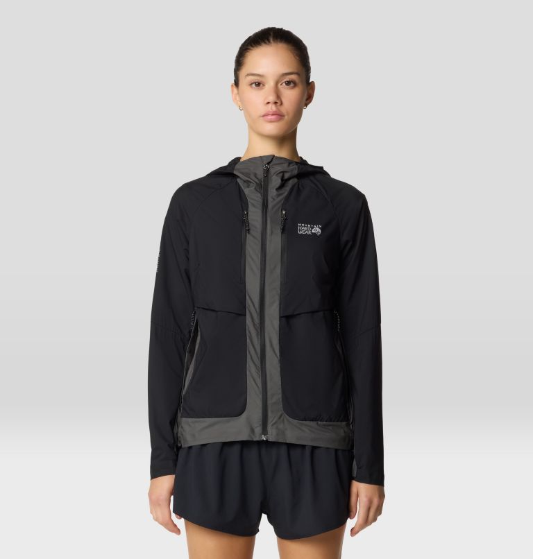 Women's Kor AirShell Hybrid Hooded Jacket, Color: Black, Volcanic, image 1