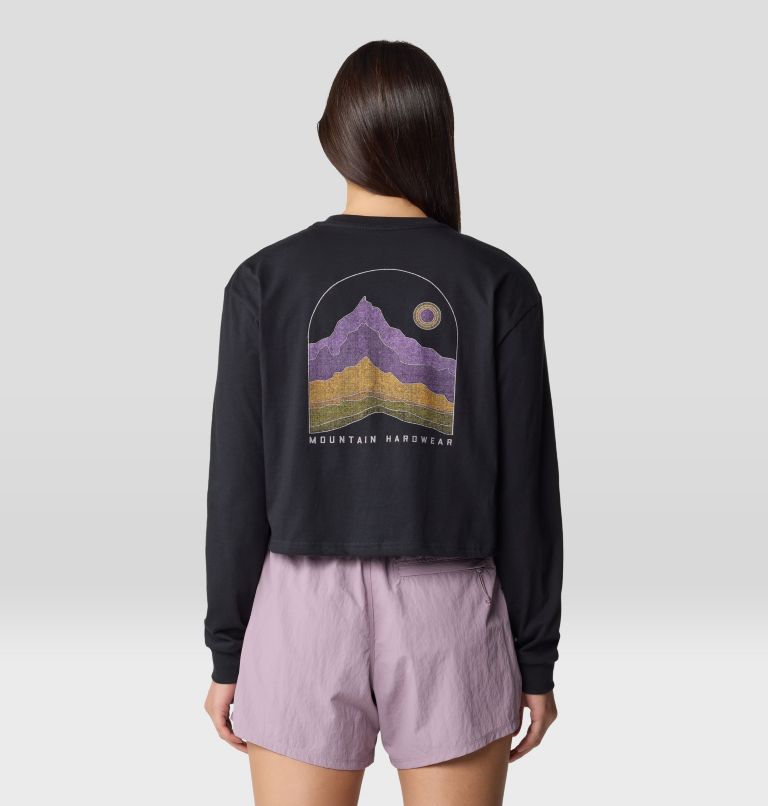 Women's Mountain Sunset Boxy Crop Long Sleeve, Color: Black, image 3