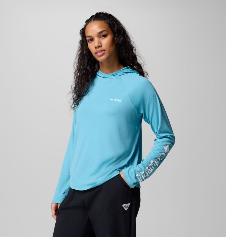 Women's PFG Tidal Tee II Hoodie, Color: Vintage Blue, image 4