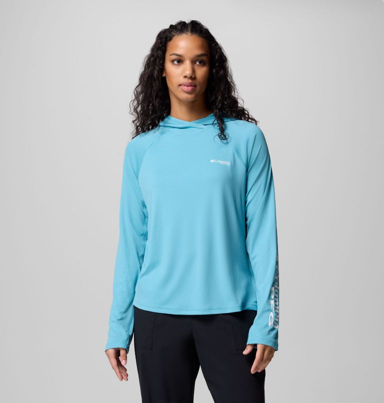 Women's PFG Tidal Tee II Hoodie, Color: Vintage Blue, image 1