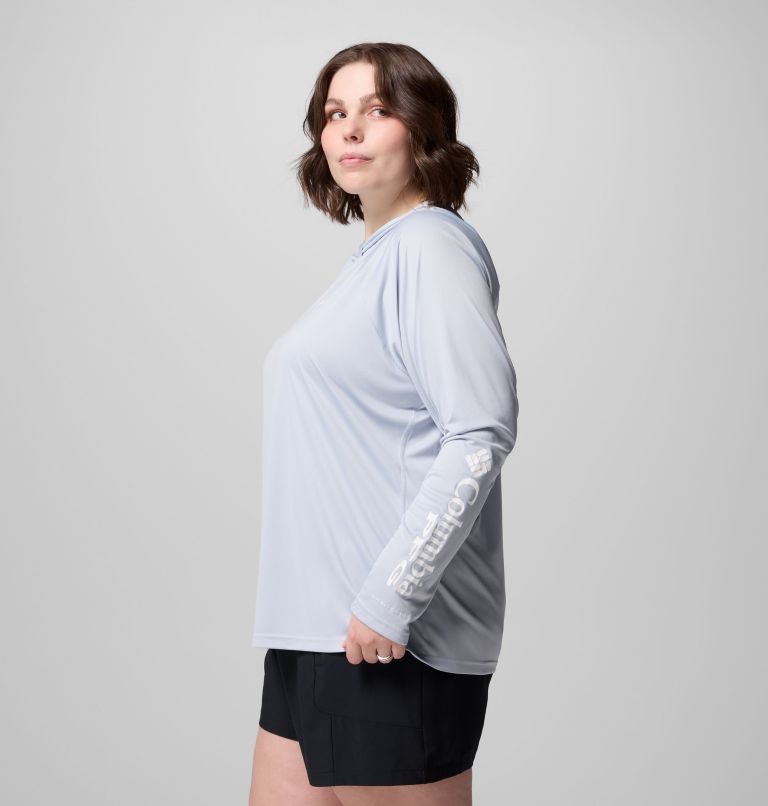 Women's PFG Tidal Tee II Hoodie - Plus Size, Color: Cirrus Grey, image 4