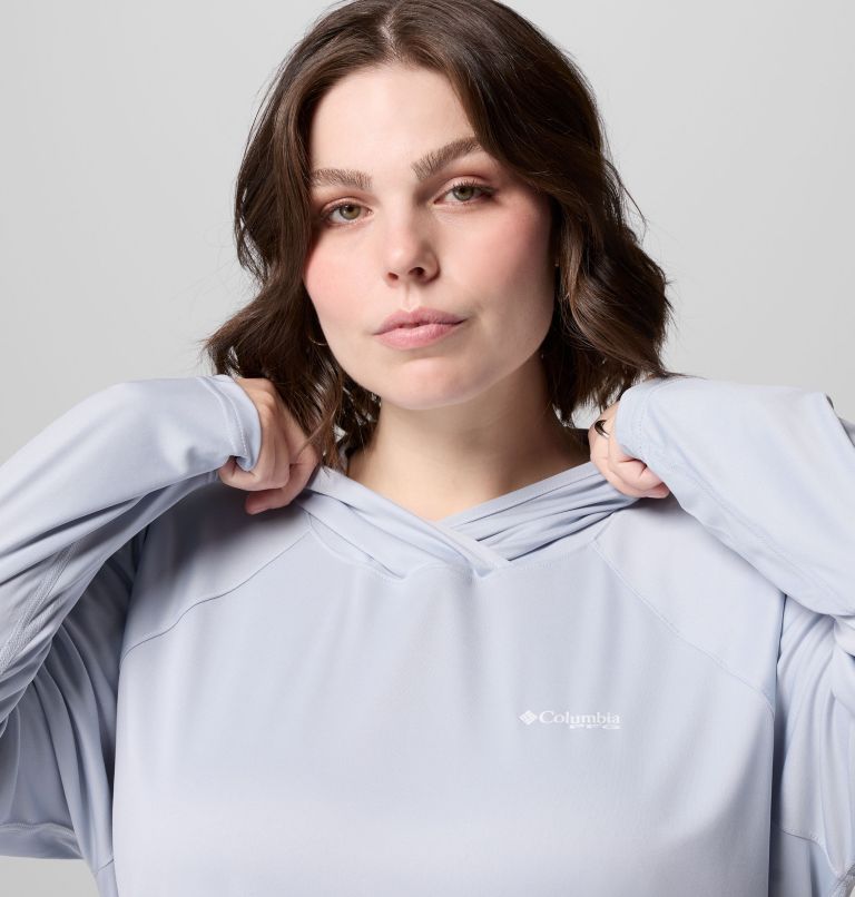 Women's PFG Tidal Tee II Hoodie - Plus Size, Color: Cirrus Grey, image 5