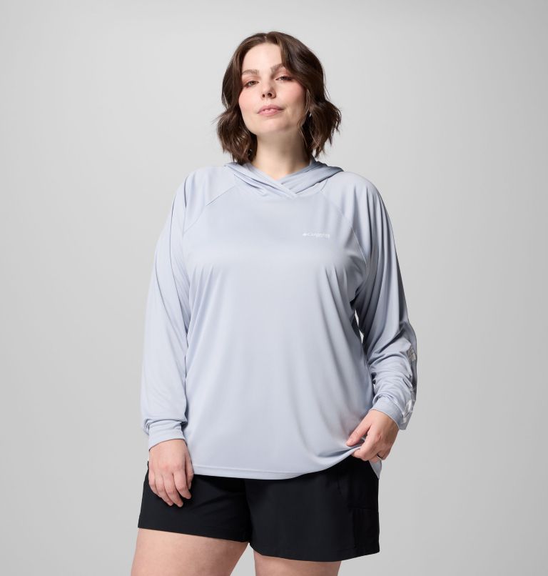Women's PFG Tidal Tee II Hoodie - Plus Size, Color: Cirrus Grey, image 1