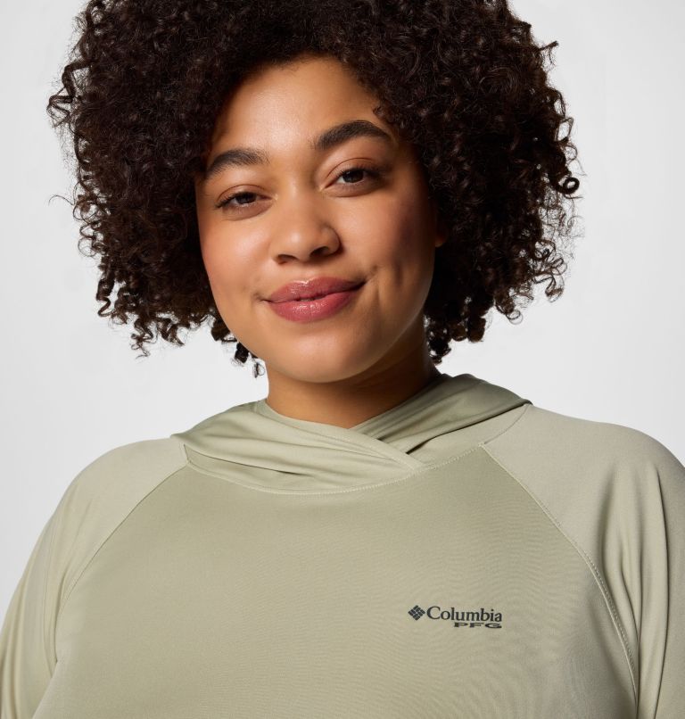 Women's PFG Tidal Tee II Hoodie - Plus Size, Color: Smokey Sage, image 4